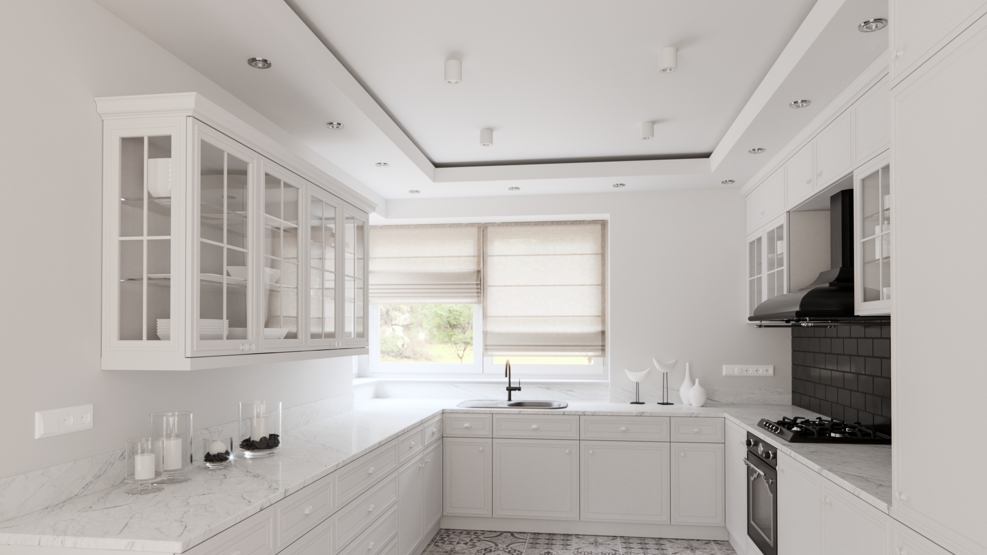 Suspended ceiling in the kitchen LED lighting